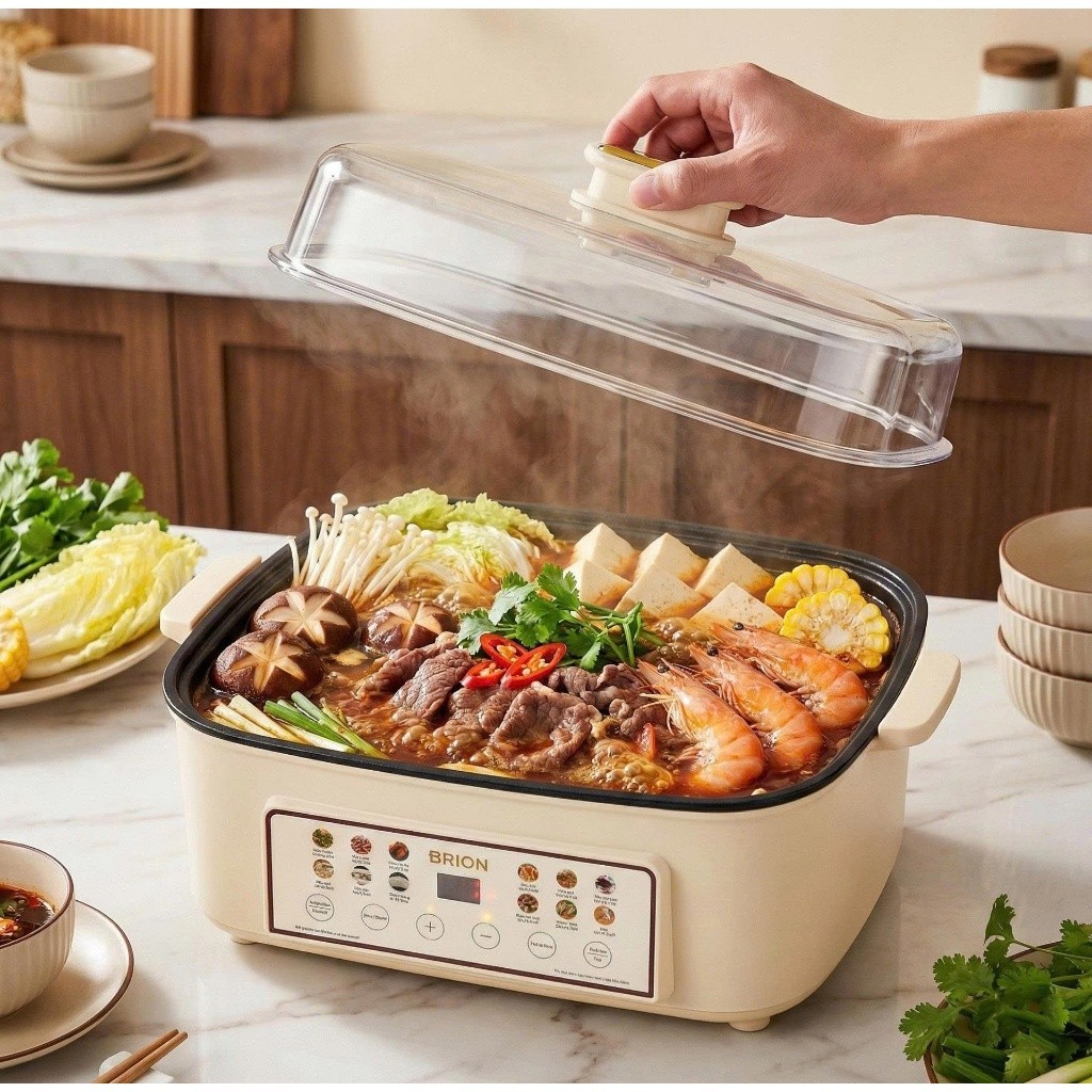 Nồi Lẩu Hấp Điện Đa Năng BRION Dung Tích 28L Bảo Hành Chính Hãng 24 Tháng