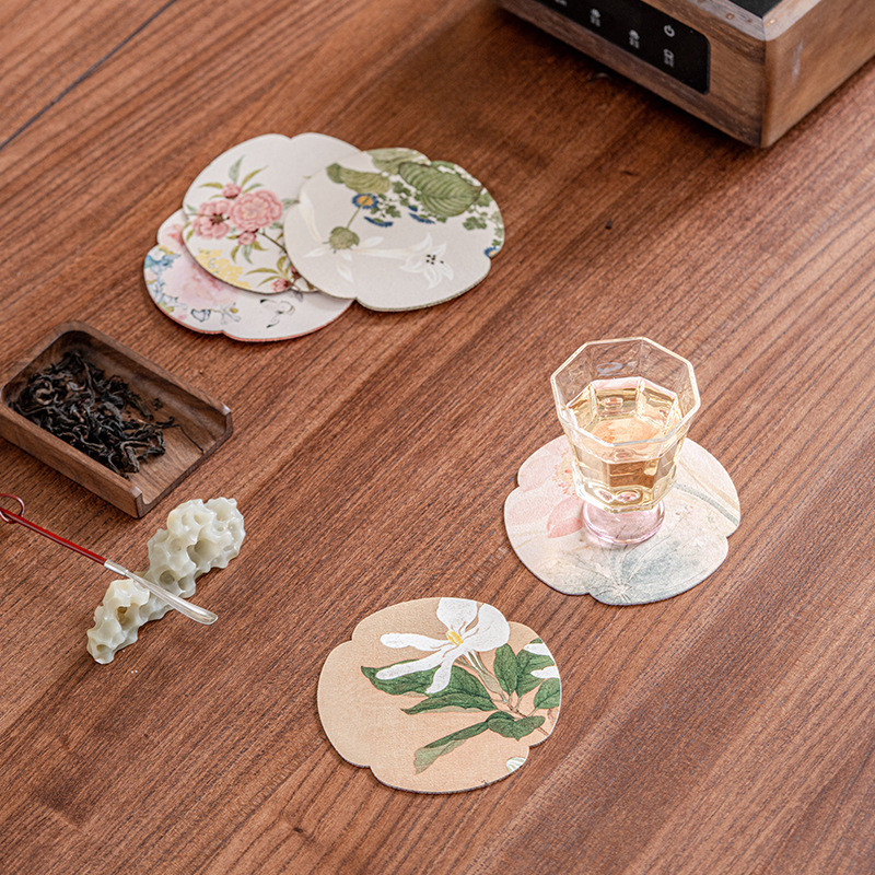 [Set 5 Miếng] Lót Ly Vải Hoa Cỏ Phong Cách Trung Hoa Cách Nhiệt Chống Trượt Phụ Kiện Trà Đạo Cao Cấp Trang Trí Bàn Ăn Văn Phòng Quà Tặng Đẹp