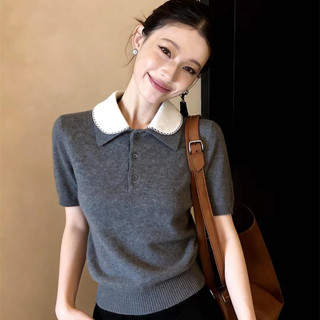 Dáng áo thun nữ tay ngắn màu xám mỏng nhẹ, style Hàn Quốc phù hợp mùa hè
