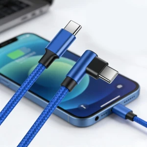 Treeling 60W USB C Sang USB C Cáp Sạc Nhanh 480Mbps Truyền Dữ Liệu Nylon Bện Góc Phải Loại C Cáp Cho Điện Thoại L