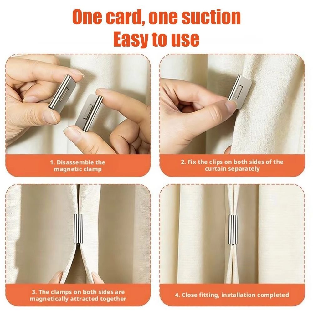 HIGHVIEWLS 1 Cặp Kẹp Đóng, Khóa cố định rèm từ tính có thể tháo rời, chất lượng cao, kim loại, dùng cho cửa sổ