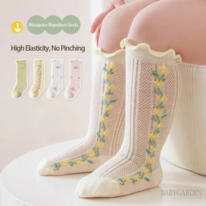 0-5 Tuổi Bé Gái Đầu Gối Tất Cao Xà lách Viền Hoa Lưới Thoáng Khí Tất Sơ Sinh Cho Bé Tập Đi