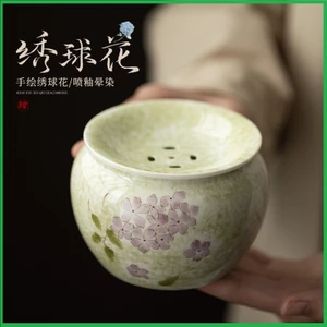 Ang rửa chén, Chậu rửa, Bát rửa dụng cụ trà đạo cỡ lớn họa tiết Hoa Cẩm Tú Cầu