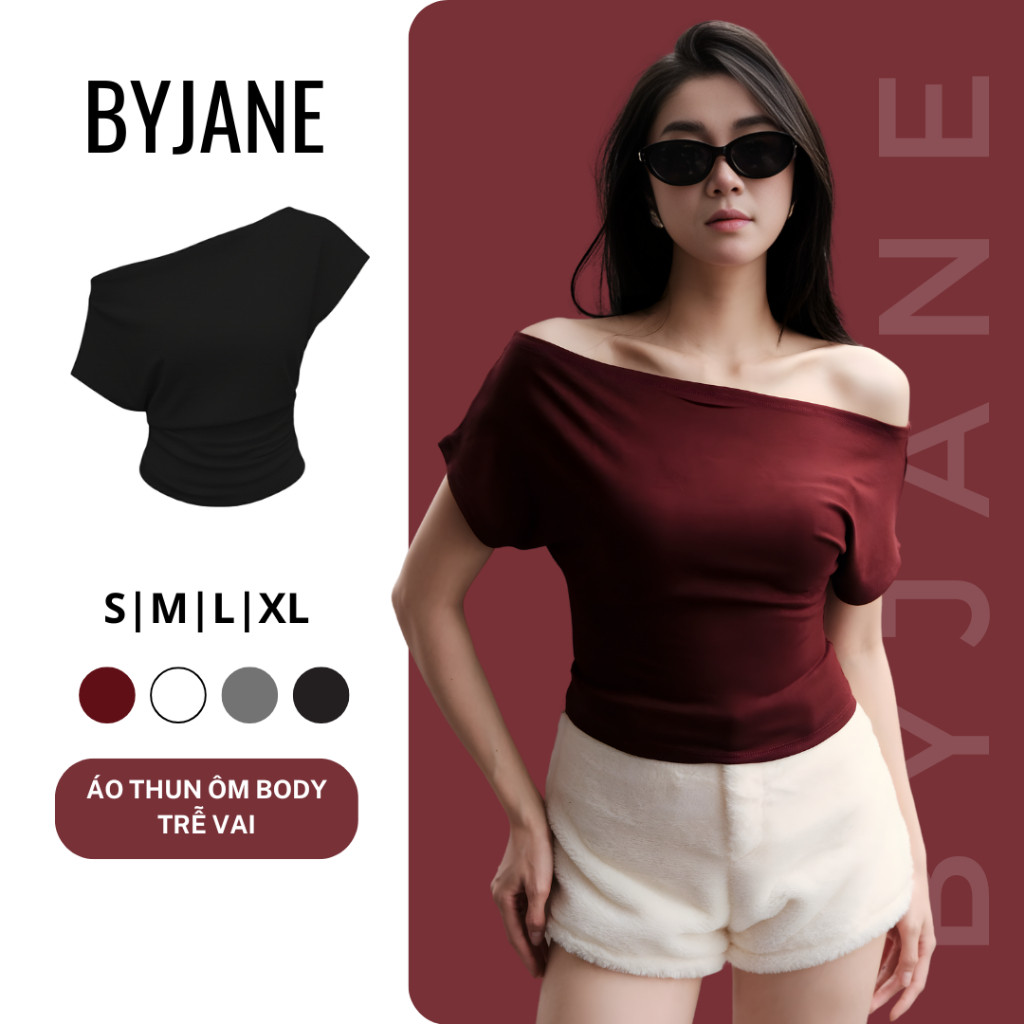 Áo Thun Nữ Trễ Vai Tay Ngắn Cotton Co Giãn Mềm Mịn Tôn Dáng Gợi Cảm (từ 39–62kg) – 623