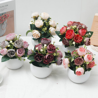 Trà Lụa Nhân Tạo Hoa Hồng Chậu Cây Cảnh Mini Hoa Giả Có Nồi Văn Phòng Nhà Trang Trí Bàn Thẩm Mỹ Phong Cách Bắc Âu Để Bàn Trang Trí Quà Tặng