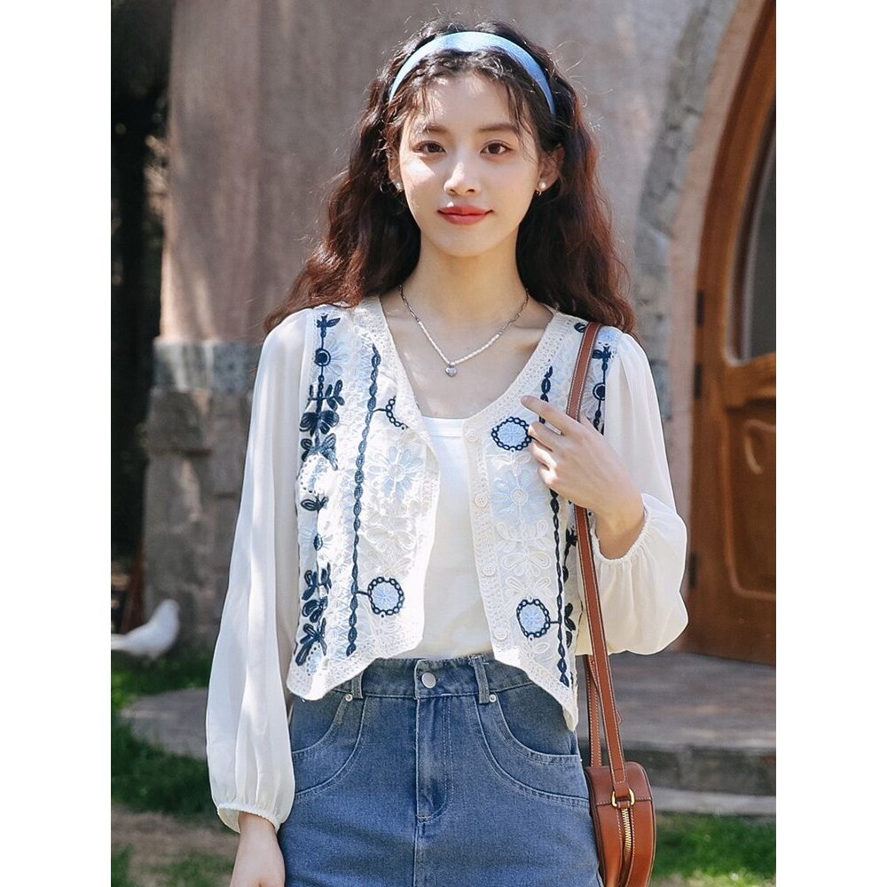 Mutu Cardigan Mỏng Phong Cách Pháp Cho Nữ, Thiết Kế Thêu Trendy Mùa Hè