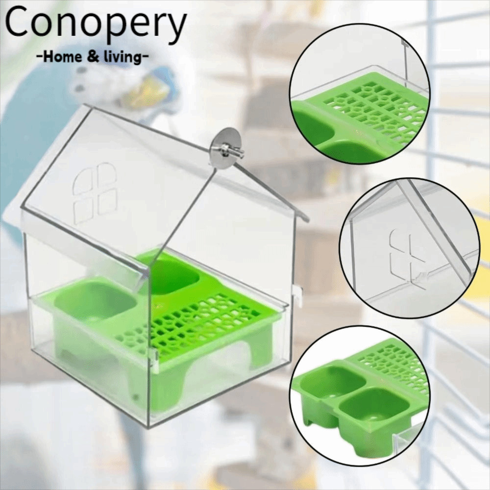 Hộp đựng thức ăn vẹt chim CONOPERY, Máy cho chim đa năng 3 trong 1, Di động chống tràn Ngăn ngừa phân tán Parakeet dung tích lớn Bồn tắm Phụ kiện lồng chim