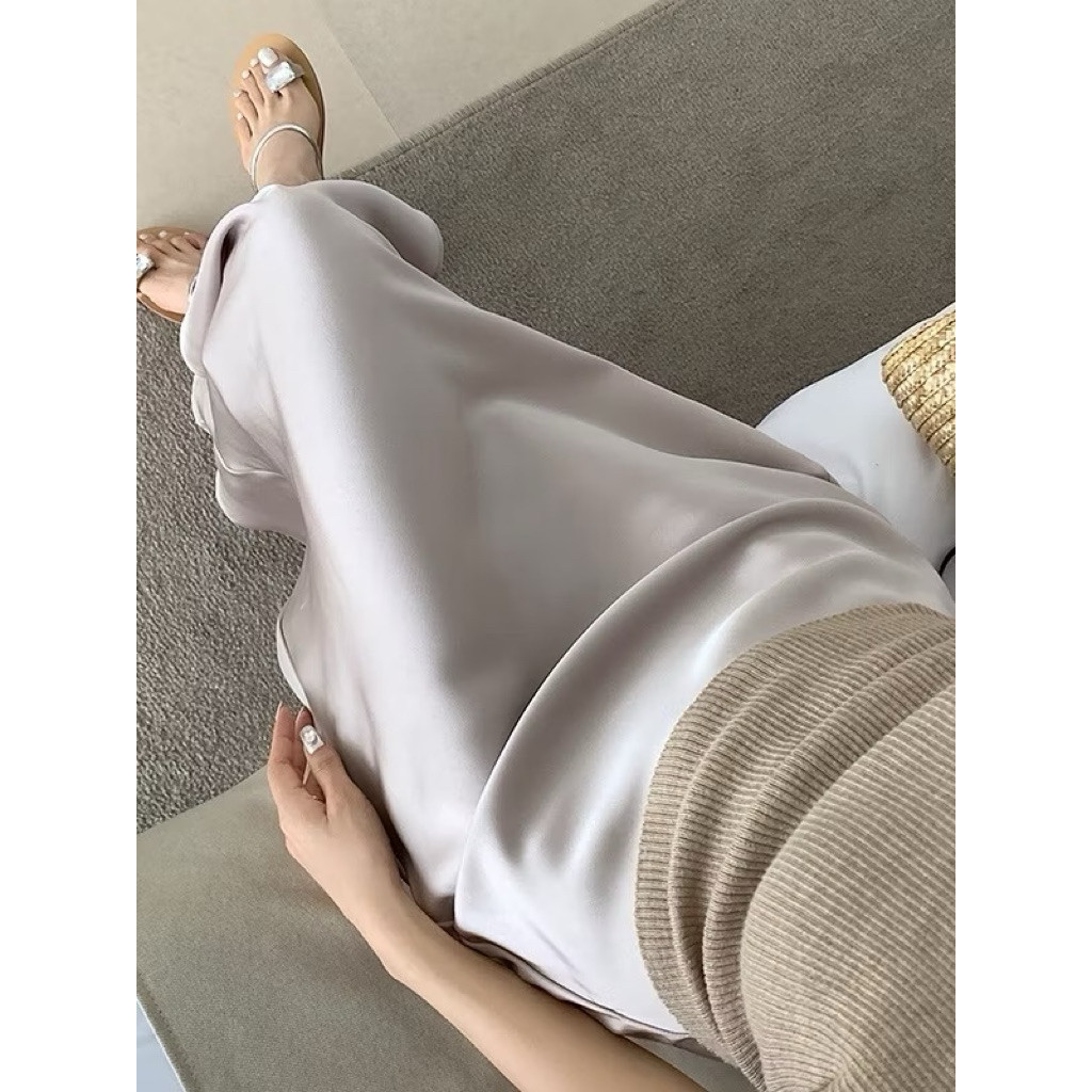 Chân Váy Midi Dáng Dài Chất Liệu Lụa Satin Mềm Mịn Chân Váy Midi Lụa Đuôi Cá Nhẹ Dáng Dàib555