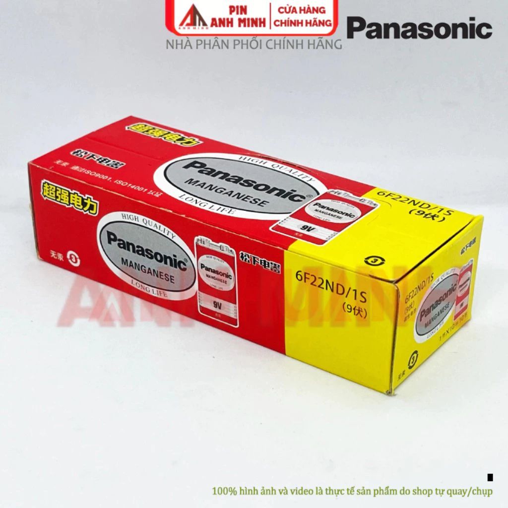 Pin vuông 9V Carbon Panasonic Maxell GP - Hộp 10 viên 6F22 cho báo cháy, gi-ta, đồng hồ vạn năng