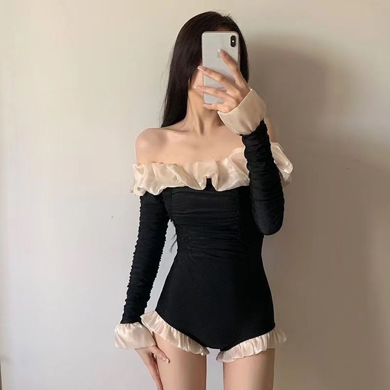 Đồ bơi một vai ren dài tay phong cách Hàn Quốc thời trang