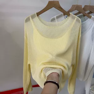 SUXI Áo sơ mi chống nắng nữ mới mùa xuân Đồ dệt kim dài tay màu trơn 260319