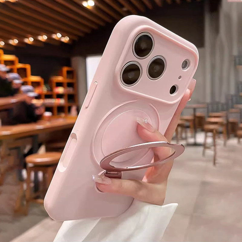 Ốp lưng silicone giá đỡ kim loại xoay 360° cho iPhone 17/16/15/14/13 Pro Max | Chống sốc chống bẩn chống rơi