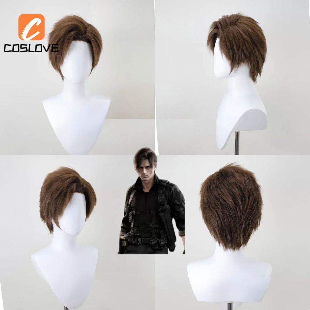 Tóc giả ngắn xoăn màu nâu cho cosplay Leon S. Kennedy từ trò chơi Resident Evil 9: Requiem - Phụ kiện hoàn hảo cho người yêu anime và game