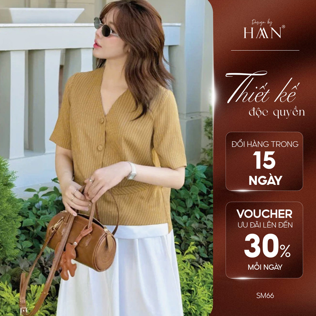Áo Sơ Mi Nữ Ngắn Tay Cổ V Cúc Bọc Dáng Vừa Chất Chéo Hàn Mềm Mát SM66