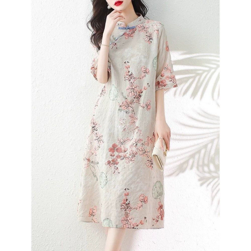 Đầm kiểu sườn xám Dáng Suông Thanh Lịch – Đầm Nữ Nhẹ Nhàng Che Khuyết Điểm, Mặc Mát Tôn Dáng Cực Xinh