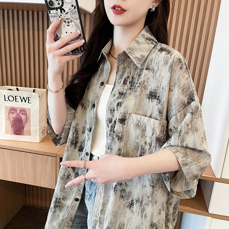 Áo sơ mi chống nắng tay ngắn phong cách retro độc đáo, họa tiết hoa mới mùa hè, kiểu dáng Hong Kong, hợp thời trang.