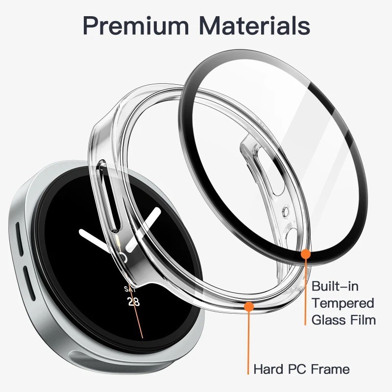 Ốp Bảo Vệ Chống Sốc PC Cho Samsung Watch8 Kính Cường Lực + PC Dành Cho Samsung Galaxy Watch 8 40mm 44mm Đồng Hồ Thông Minh Bảo Vệ Cứng Vỏ Da