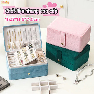 【BabyJoy】Hộp đựng trang sức nhung cao cấp nhiều ngăn,phù hợp du lịch và bảo quản vòng cổ,nhẫn,bông tai