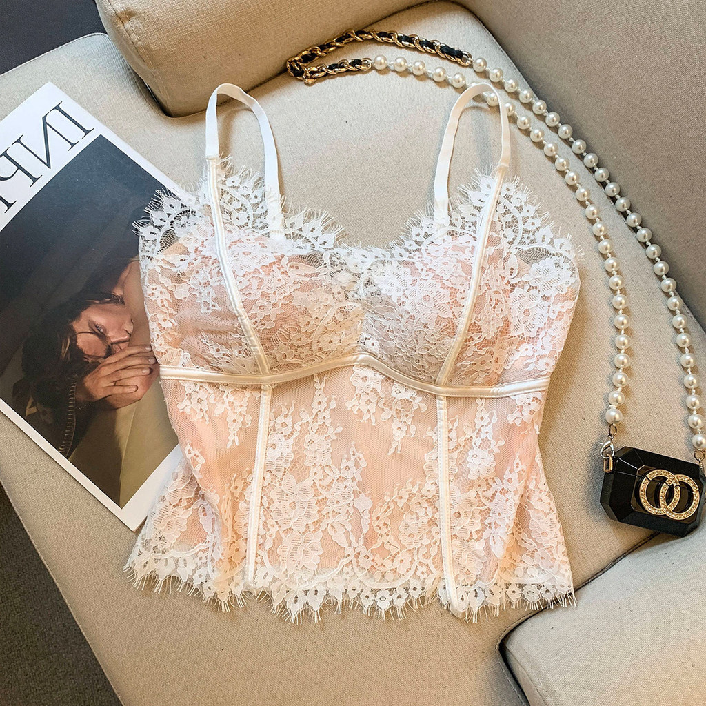 Lông Mi Gợi Cảm Ren Camisole Nữ Bên Ngoài Mặc Đẹp Lưng Một Có Miếng Lót Ngực