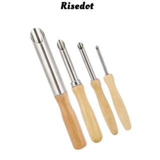 RISEDOT 4 CÁI​ Máy cắt lỗ đất sét tròn, tay cầm bằng gỗ ​Dụng cụ gốm sứ bằng thép không gỉ, dụng cụ điêu khắc đa dụng cụ bền bỉ cho đồ gốm và điêu khắc