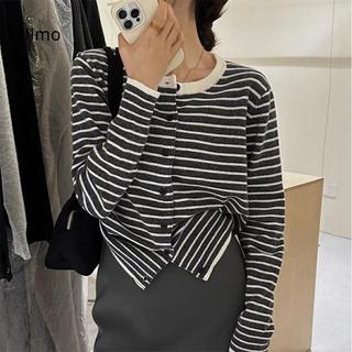 LUImo Hàn Quốc Retro Sọc Tròn Ne Dài Tay Dệt Kim Áo Cardigan Nữ SBS
