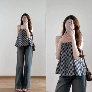 Set áo 2 dây kẻ kèm áo cardigan dài tay phong cách Hàn Quốc, Áo hai dây tiểu thư kẻ sọc Siêu xinh