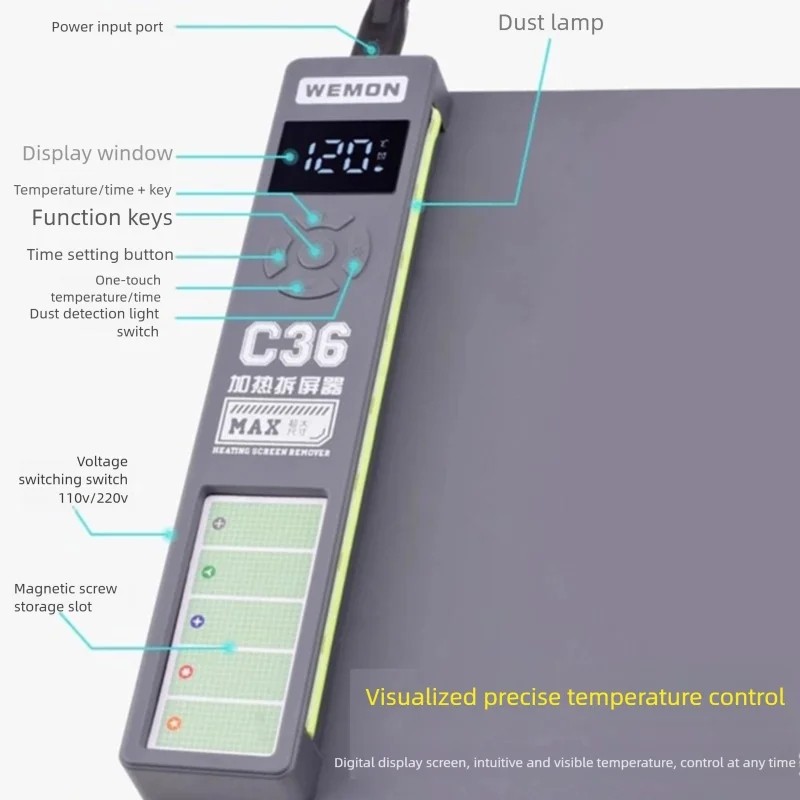 WEMON C36 Tản Nhiệt Màn Hình Tách Màn Hình Hiển Thị Đèn Bụi 300W Cho IPHONE iPad Điện Thoại Di Động Và Máy Tính Bảng Tẩy Màn Hình