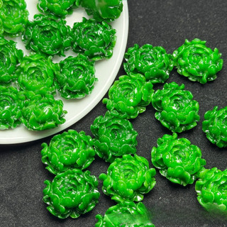 ((Giá 2 Miếng) Mặt Dây Chuyền Tự Làm 16mm Giả Jadeite Xanh, Họa Tiết Hoa Mẫu Đơn - Phụ Kiện Thời Trang