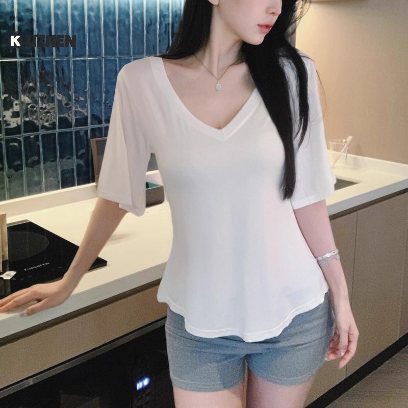 KUZHEN Áo Thun Nữ Slim Fit Co Giãn, Phù Hợp Mặc Hàng Ngày Mùa Hè