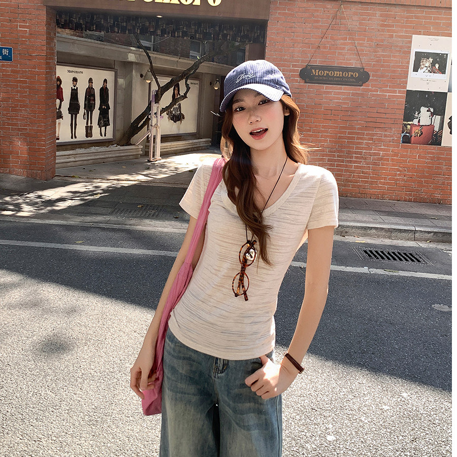 SUXI Áo Thun Ngắn Tay In Sọc Nhẹ Nhàng Cho Nữ 260331