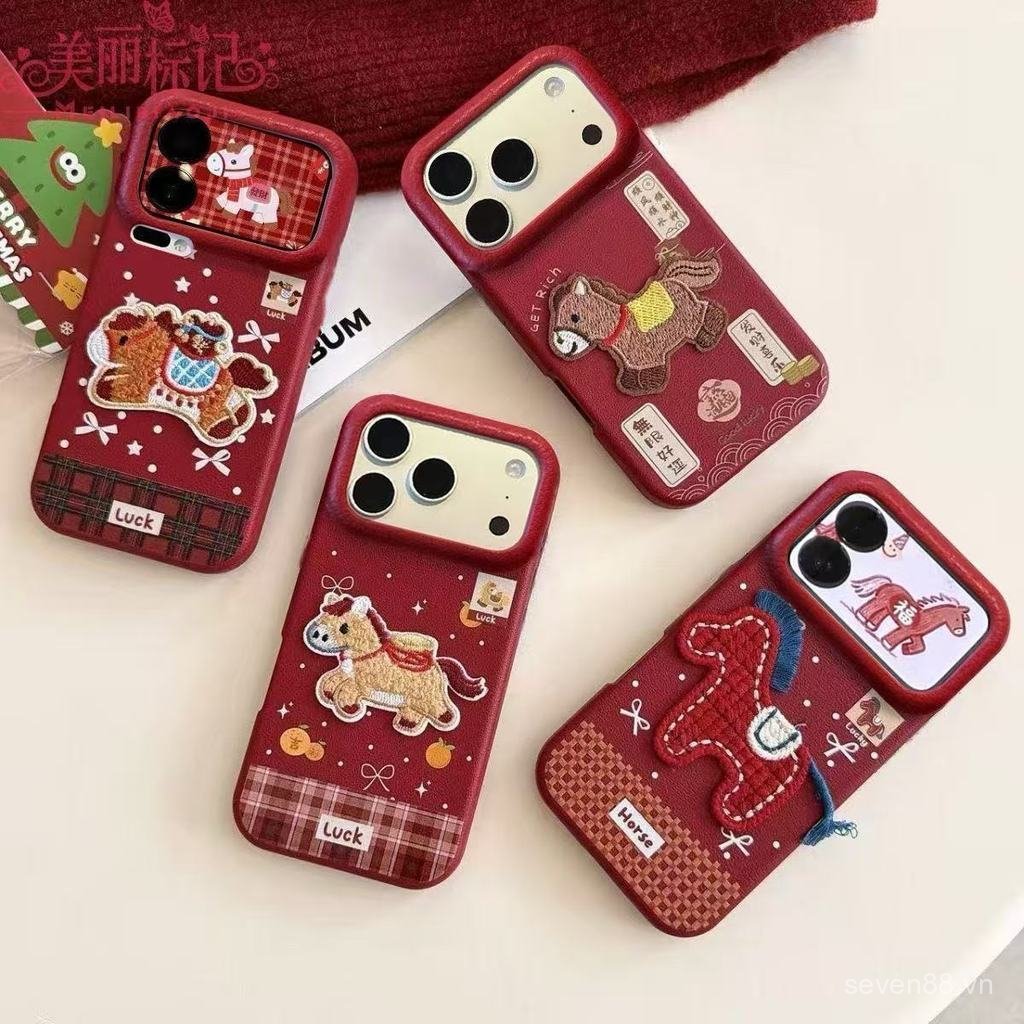 Ốp Điện Thoại Thích Hợp Cho iPhone 7 8 X XS XR XSMAX 11 12 13 14 15 16 17 Pro max Plus Air Năm Mới Pony Thêu Miếng Dán Chống Sốc Vỏ Bảo Vệ Chống Sốc Bao Gồm Tất Cả EPSO