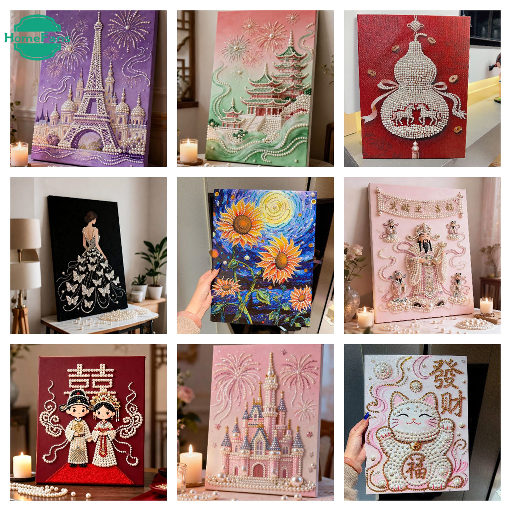 [HF] Tranh ngọc trai mới 30x40cm tự dính lâu đài giàu có thu hút mèo DIY đồ trang trí sáng tạo thủ công làm quà tặng cho bạn bè