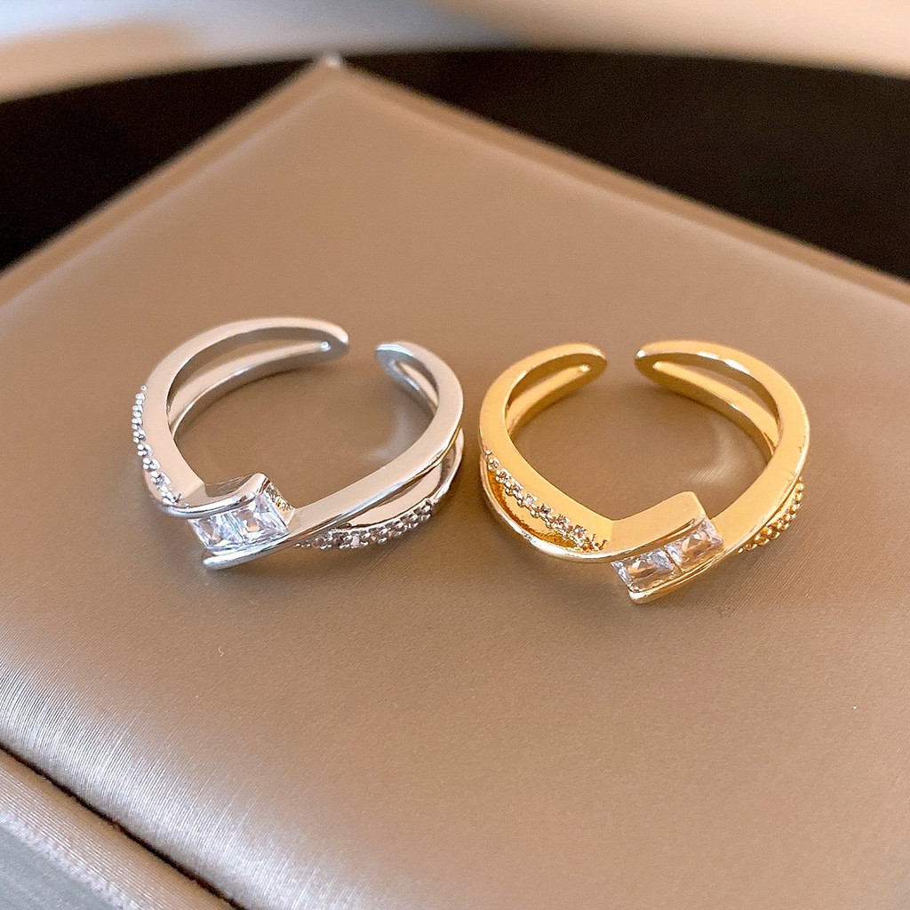 Nhẫn đeo chéo zirconia phong cách Hàn Quốc sang trọng, có thể điều chỉnh size, làm quà tặng độc đáo cho nữ