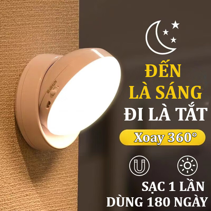 Đèn Led Cảm Biến Thông Minh Không Dây, Đế Nam Châm Gắn Tường Xoay 360°, Sạc USB, Lắp Đặt 1 Giây Không Khoan