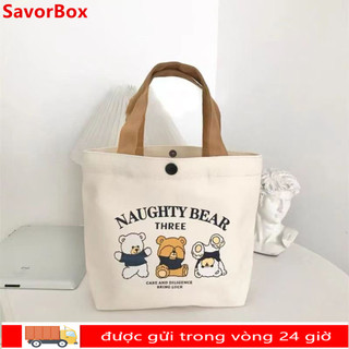 SAVORBOX Túi Tote vải, Túi xách Mini hoạt hình đào, Túi lưu trữ vải dung tích lớn thời trang dã ngoại