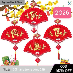 【COD】Dây khánh treo Tết hình quạt Phúc Lộc Thọ Tết, chất liệu nỉ nhung 3D bền đẹp, mang lại may mắn và tài lộc cho năm m
