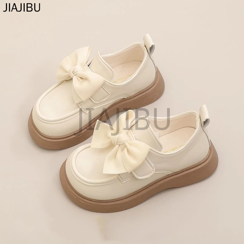 Giày Da Đế Mềm Màu Nâu/be Kiểu Anh Dễ Thương Cho Bé Gái, Có Nơ. Giày Học Sinh Trẻ Em Kiểu Lolita Nhật Bản Cao Cấp, Mũi Tròn, Gót Chunky, Chống Trượt, Chất Lượng Cao, Mũi Dày. Korean Fashion Platform Mary Jane Doll Shoes Giày Bệt Kiểu Công Chúa Pháp