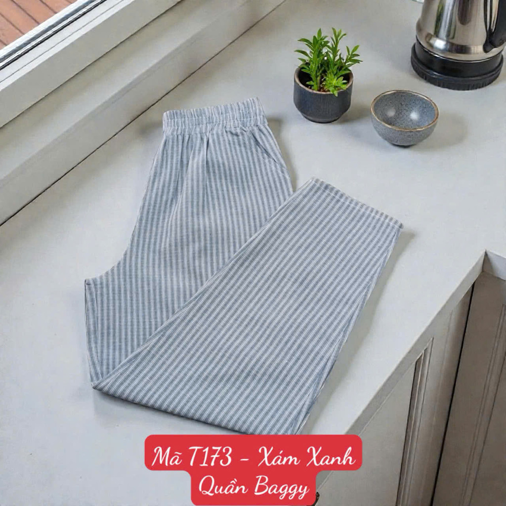 T173 Quần Baggy - Vải Linen Chất vải dày dặn - Dài quần 92cm ống 16cm