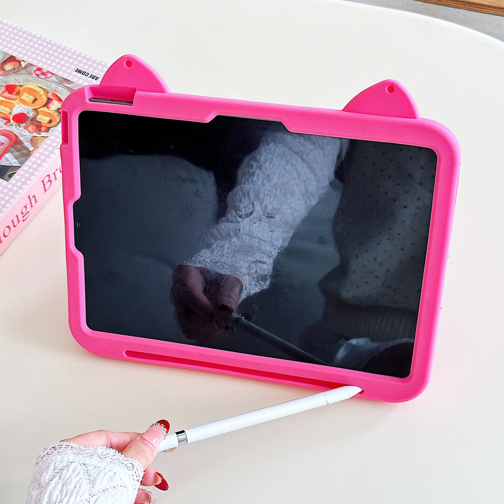 Ốp Lưng Cho IPad Thế Hệ 11 A16 Air 11 M3 2025 7th8th9th Gen 10.2 M2 / 2024 Mini 1234567 Ipad 10th 10.9 ipad 5 6 9.7 ” air12345 2020 2022 360°Vỏ máy tính bảng hình mèo màu hồng