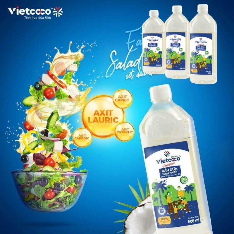 Dầu Dừa Tinh Khiết Organic Vietcoco Chai 250ml Đến 1L Thơm Ngon Ngọt Dịu Nguyên Liệu Nấu Ăn, Làm Đẹp