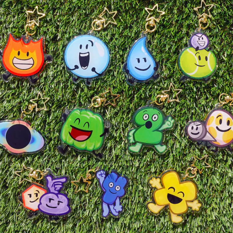 BFDI Keychains - 2.5" Acrylic - Firey, Bubble, Teardrop, Golfball, Tennisball, Black Hole, Gelatin, Two, Naily, Eggy,..