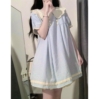 [Pre-Order]-Đầm Tiểu Thư Cổ Búp Bê Dáng Ngắn, Hoạ Tiết Caro Phối Ren Xinh Xắn (KHÔNG KÈM QUẦN ĐÙI TRONG)