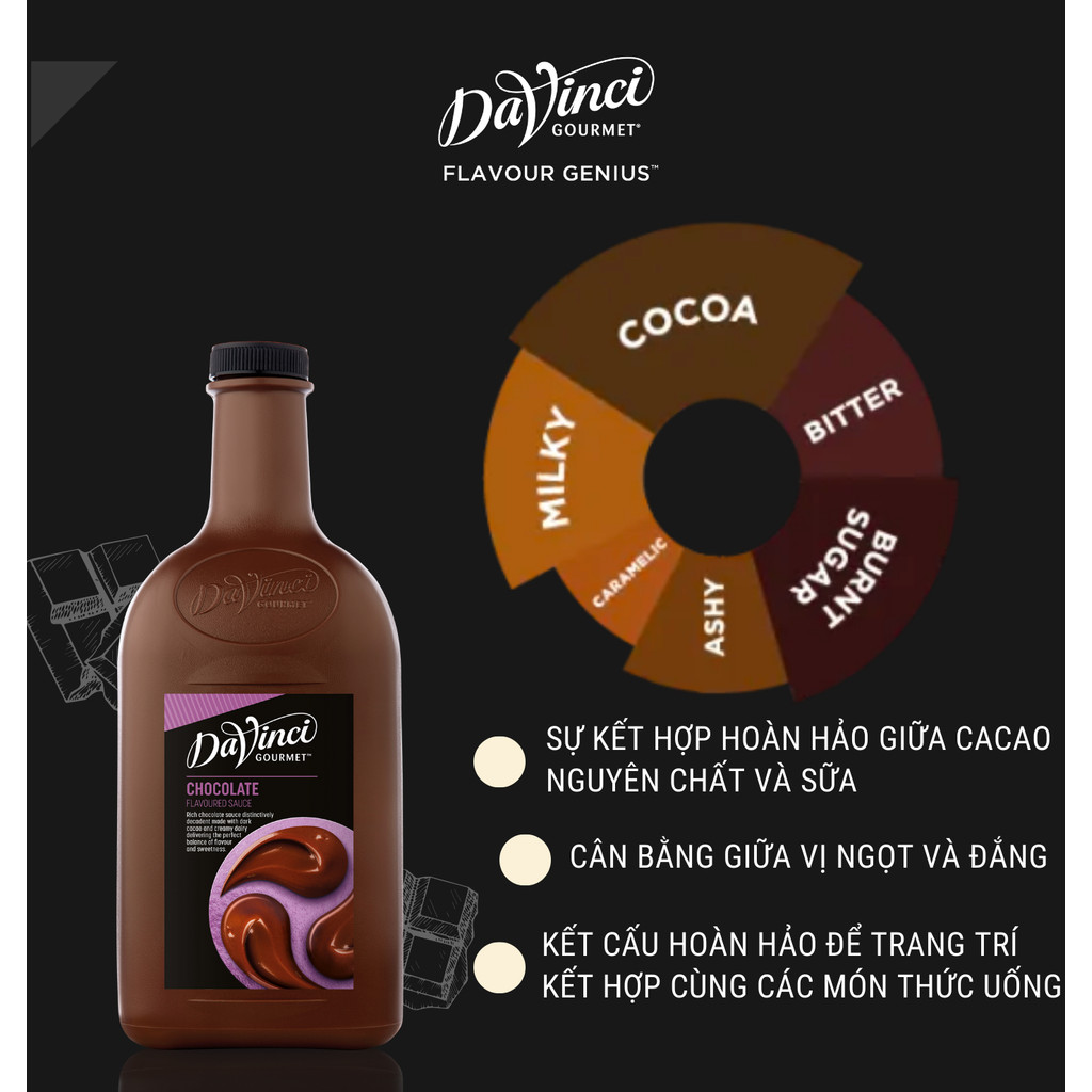 Sốt Socola Đen Davinci Chai To 2L Hương Vị Socola Đen Nguyên Chất Đậm Đà Thơm Ngon