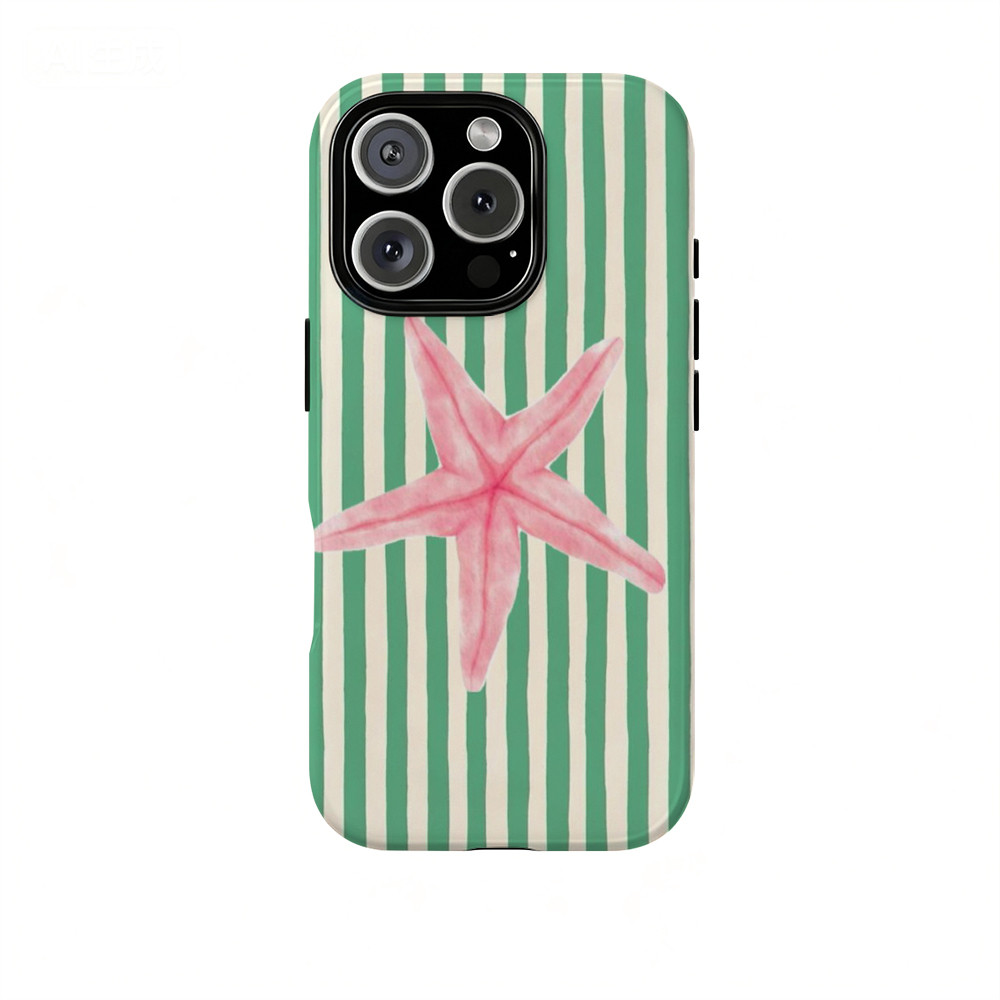 Họa tiết sao biển màu hồng sọc Thích hợp cho iPhone 17 Pro max Plus Air / 16 / 15 / 14 / 13 / 12 / 11 / XS / XSmax / 7 / 8 plus Vỏ cứng hai lớp chống sốc Vỏ bao gồm tất cả