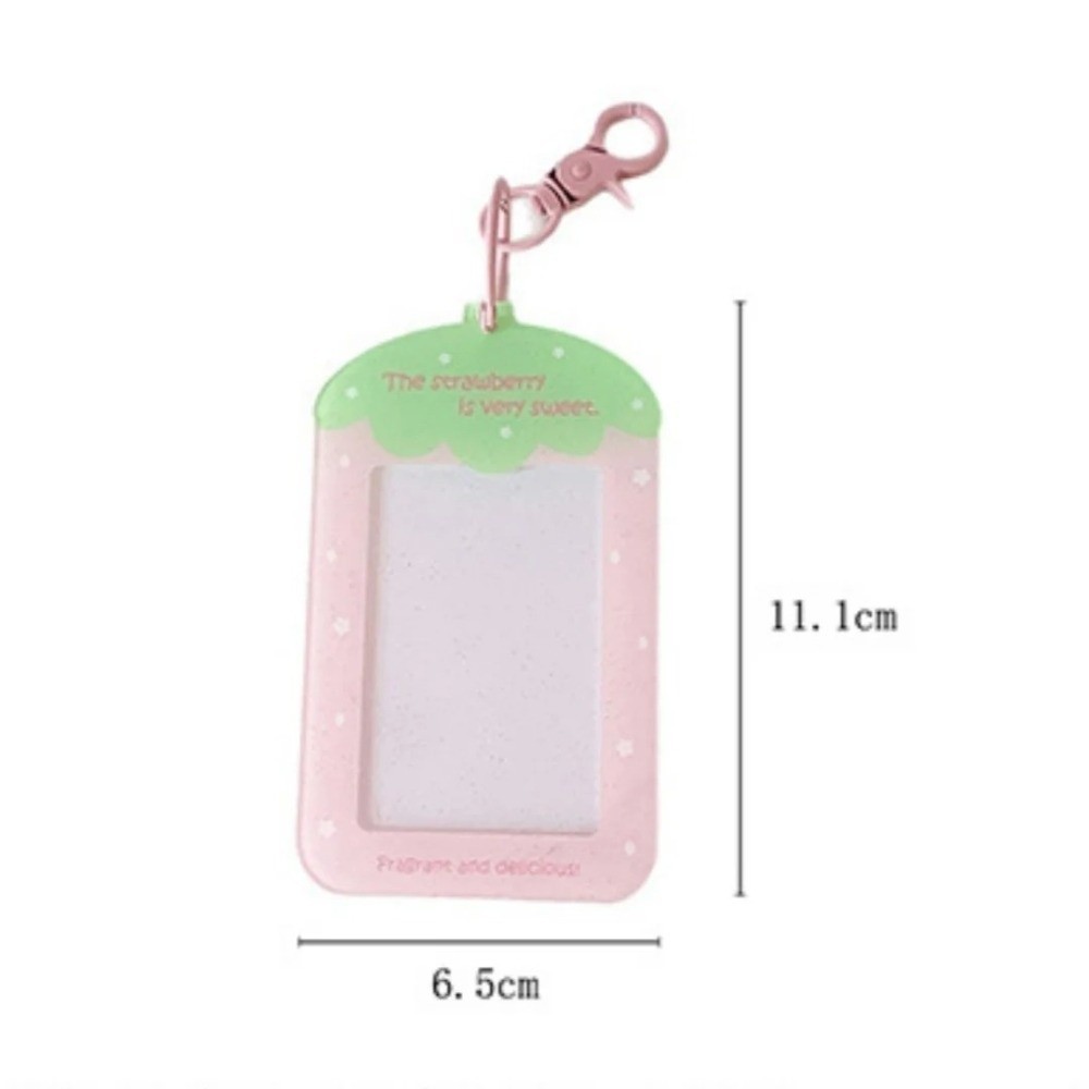 HOBBYIN Photocard Holder, Hộp đựng thẻ móc khóa 3 Inch trong suốt, Dâu tây dễ thương Acrylic Idol Photo Card Bảo vệ ảnh tay áo bé gái