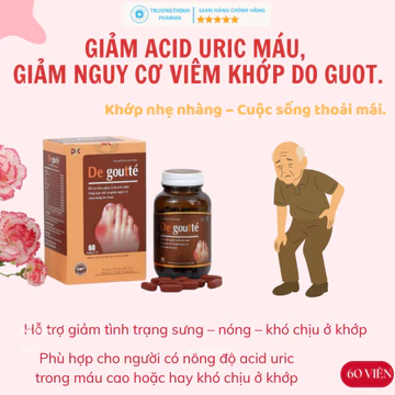DE GOUTTÉ viên uống hỗ trợ làm giảm acid uric máu, giúp hạn chế và giảm nguy cơ viêm khớp do gout.