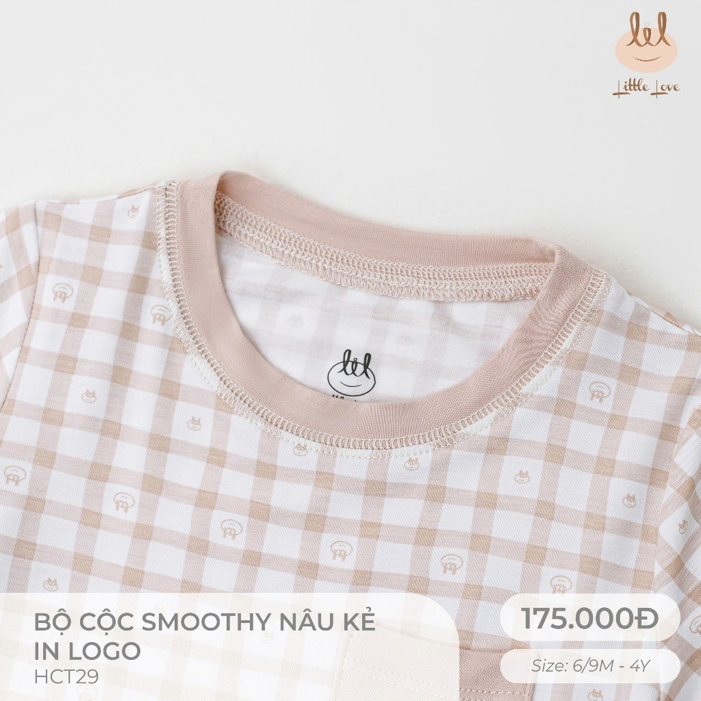 BỘ CỘC TAY VẢI SỢI TRE KẺ NÂU IN LOGO [ SIÊU MỀM, MÁT, MỊN CO DÃN VÀ THẤM HÚT TỐT] SZ 6/9M - 4Y (HCT29)
