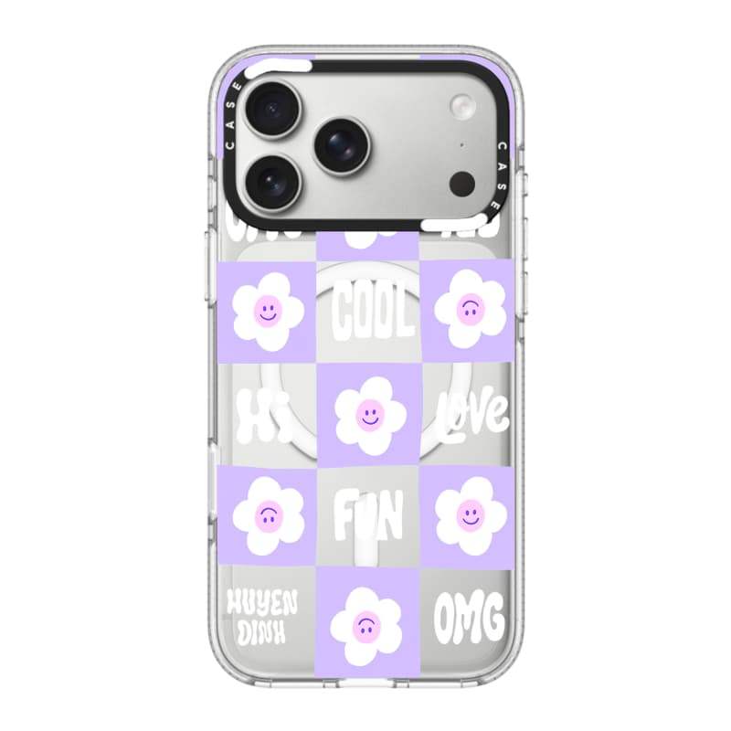 CASECASE X Grid Smiley Face Flower Phone Case HỒNG CAMERA RING EDITION Tác động Vỏ hút từ tính trong suốt cho IPhone 17 / 16 / 15 / 14 / 13 Pro Max Air với bao bì cao cấp