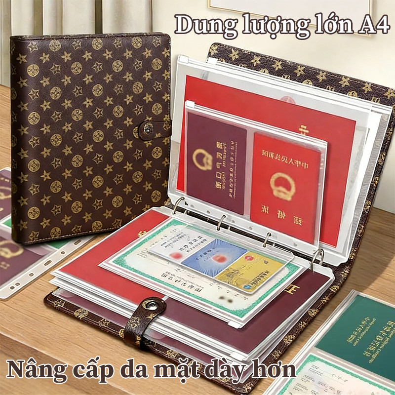 Bìa Sổ Còng Da PU Dày Dặn A4 - Chất Liệu Da PU Cao Cấp, Lá Rời, Đựng Vé, Giấy Tờ, Hồ Sơ Gia Đình