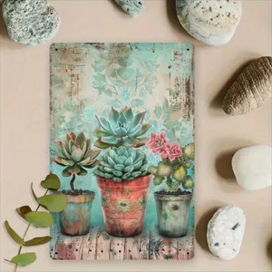 CIFbuy Mộc Mạc Vintage Cây mọng nước Kim Loại Trang Trí Tường Sắt Chống Thấm Nước Trong Nhà Treo Mảng Bám Nhà Tường Nghệ Thuật Trang Trí